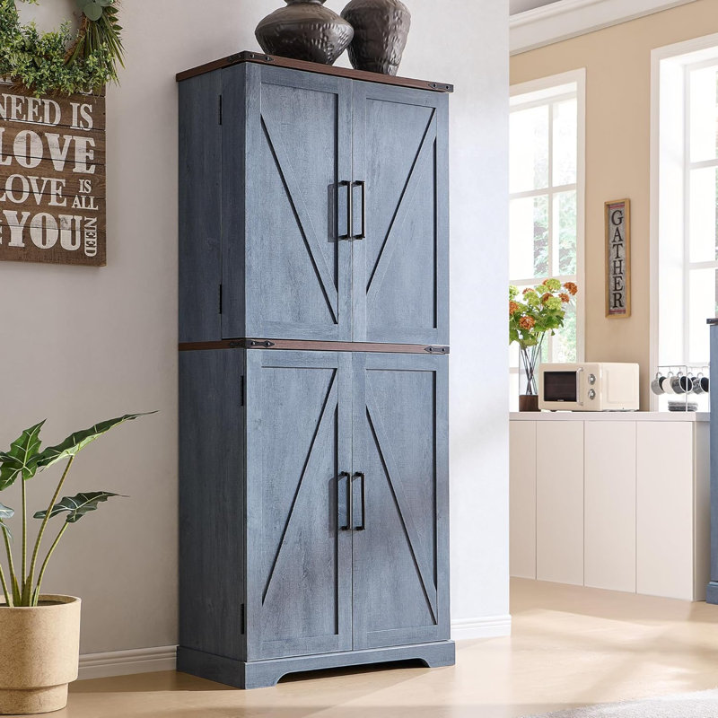 Garde-manger de 72 po Aaleah avec 12 tablettes de porte, 6 tablettes réglables et 1 tiroir profond, Bleu