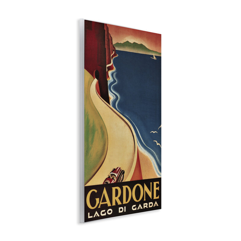 Affiche vintage sur plaque de voyage Gardone, conception par Marcus Jules, H 19 po x l 13 po