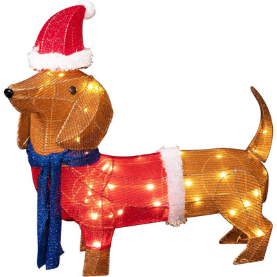 Christmas Lighted Dachshund Wiener Dog Decor,70 LED Warm White For Christmas Decoration For Garden Patio Lawn Front Door Indoor Display And Christmas Event Holiday Decoration, Yellow