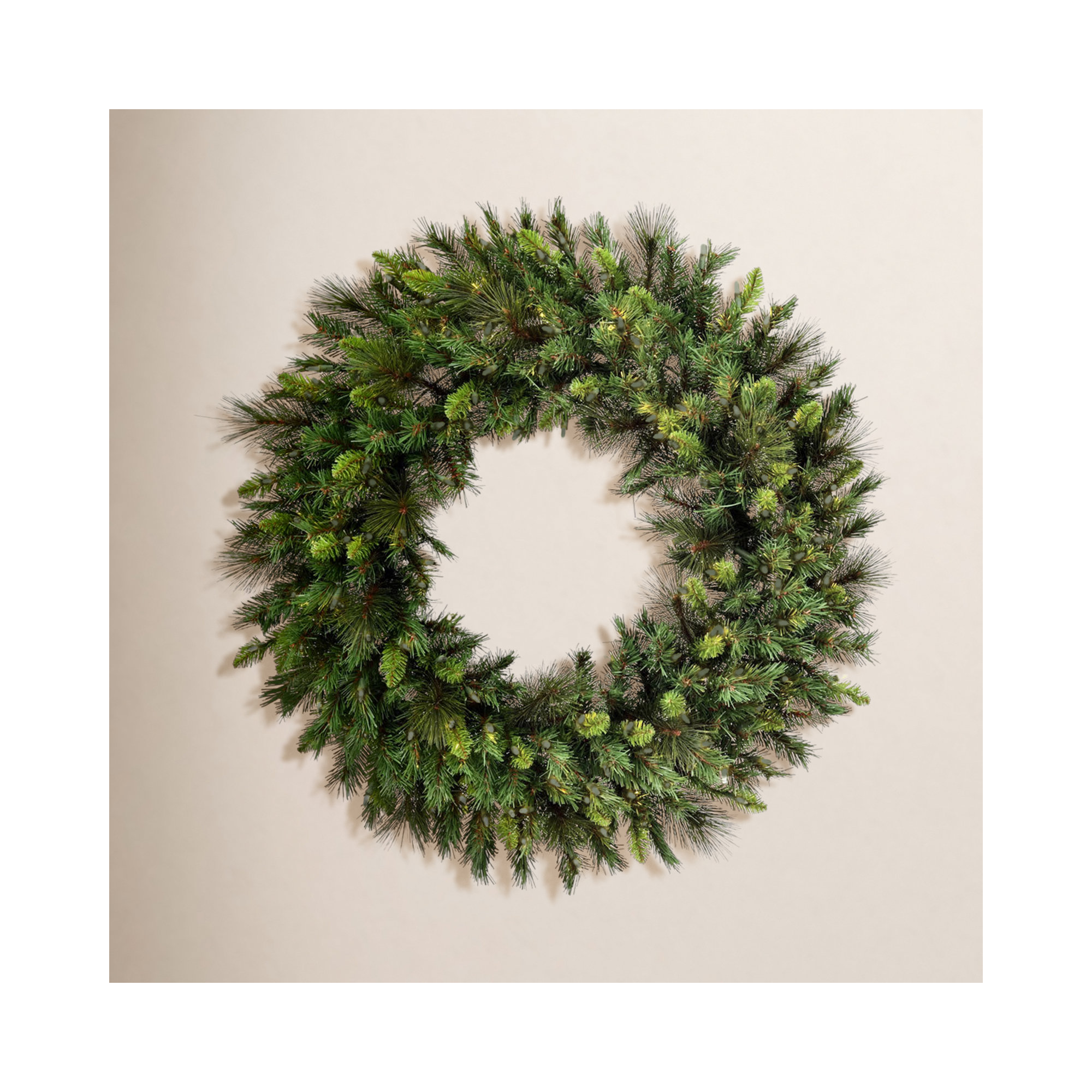 Bangor Mixed Pine Faux Pine Lighted Wreath, 24"H x 24"W x 3"D, LED