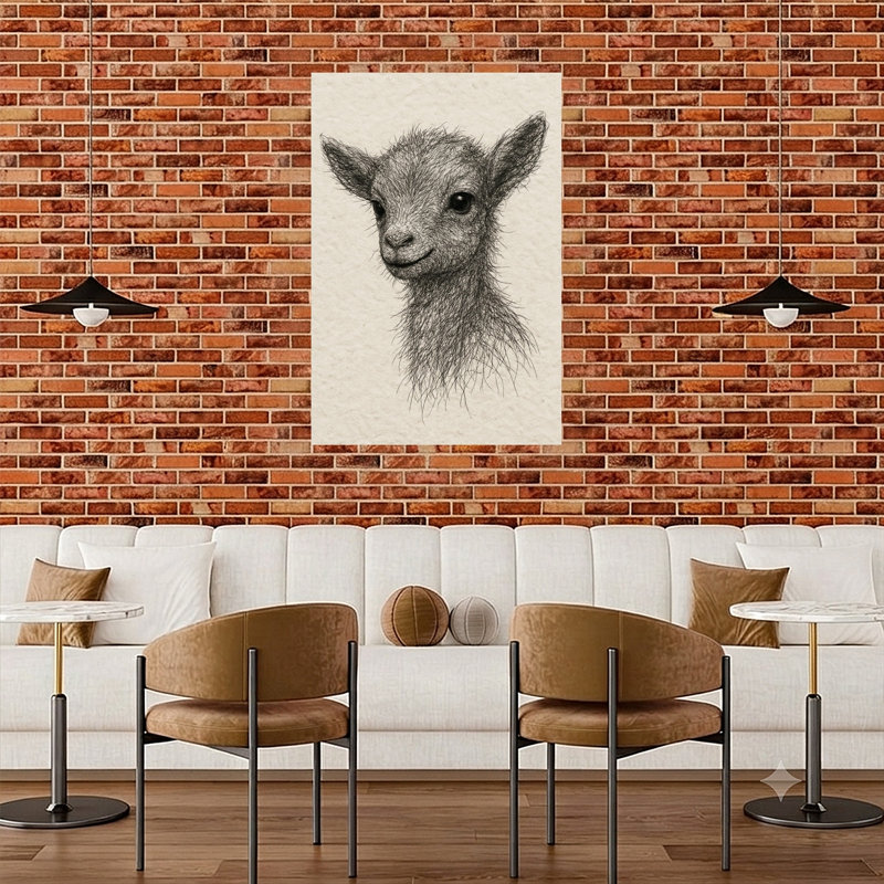 Smiling Baby Goat Abstract Contemporary Landscape Nature Wall Art Print 1 Piece Wrapped Canvas Wall Art