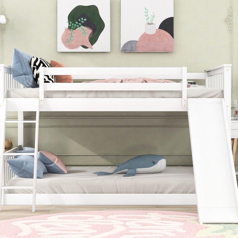 Full Over Bunk Bed With Convenient Slide And , White - Solid Build Compact Versatile
