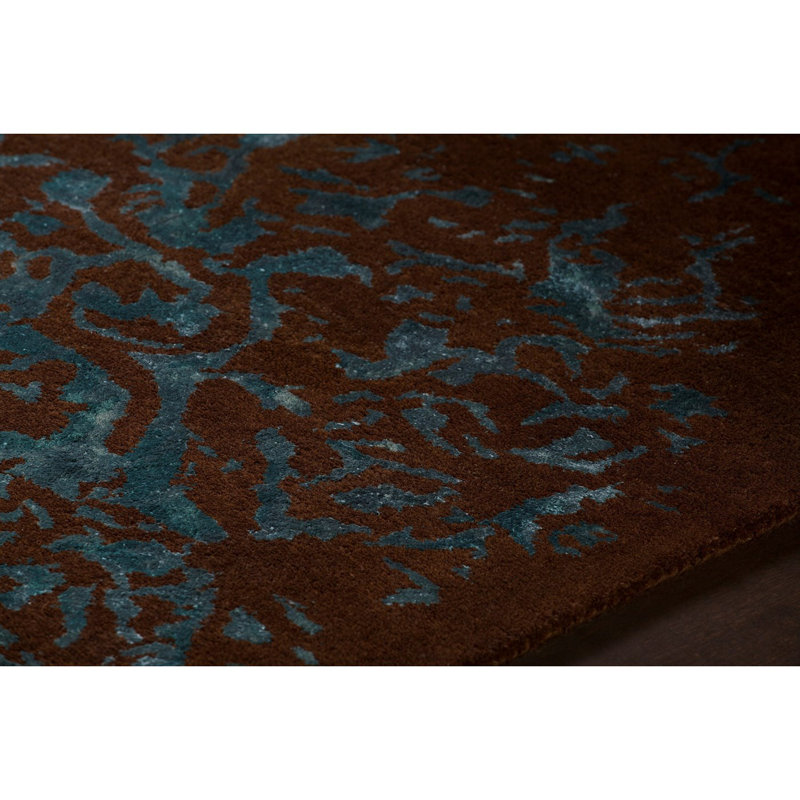 Tapis brun et bleu en laine touffeté à la main Donielle, Rectangle 5 pi x 7 pi 6 po