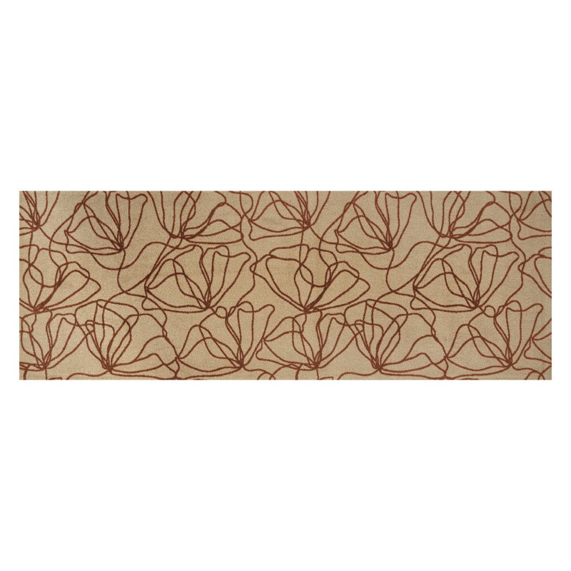 Poppies Rust One-Piece Washable Runner, 28" W x 75" L, Tan;Orange