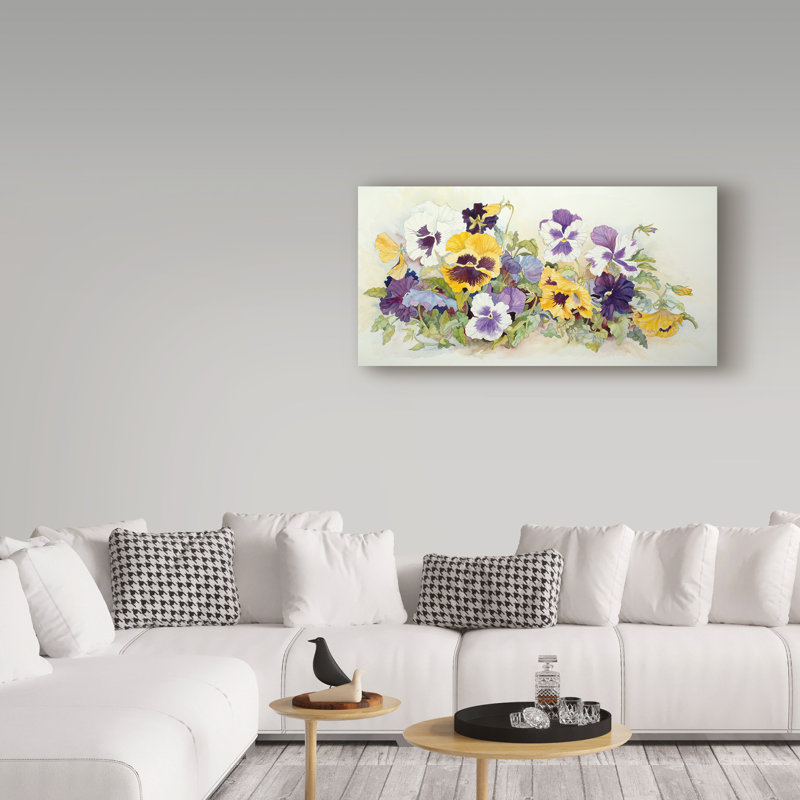 Deetra «Pansies in Yellow Mauve», reproduction de peinture acrylique sur toile tendue, H 24 po x l 47 po x P 2 po