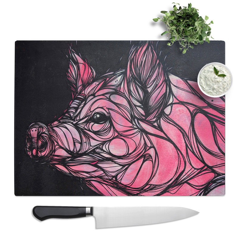 Pig Artwork  Glass Chopping Board