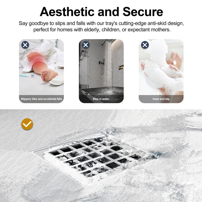 Caleigha W D Shower Tray, 4cm H x 90cm W x 90cm D