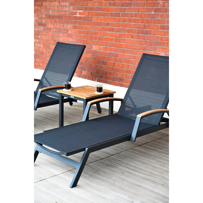 Aluminum Sling & Teak Tribeca Stacking Chaise Lounge, Black
