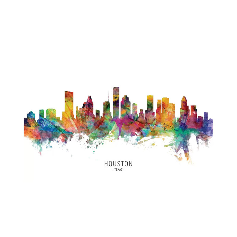 Houston Texas Skyline par Michael Tompsett-impression d’art graphique, Pas de tapis, H 40 po x l 60 po x 1,5 po, Toile tendue