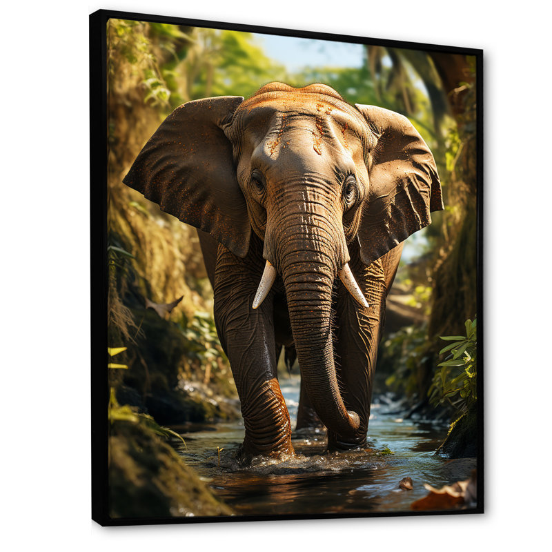 Impression sur toile Cheltzie, éléphant de Thaïlande, Cadre flottant noir, H 32 po x l 16 po x P 1 po