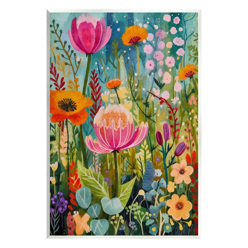 «Whimsical Floral Garden On MDF» par LSR Design Studio, peinture, H 15 po x l 10 po x P 0,5 po