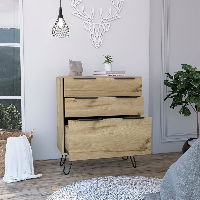Commode Kirsage à 3 tiroirs, chêne clair
