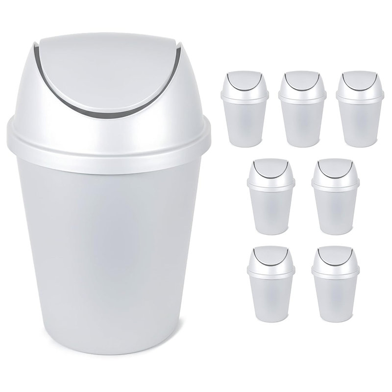 Hefty 2.4 Gallon White Swing Lid Wastebasket, 8-Pack, 9.6 Quarts