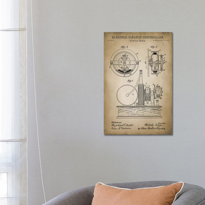 Tesla Electric Circuit Controller, Beige by PatentPrintStore - Wrapped Canvas Gallery-Wrapped Canvas Giclée
