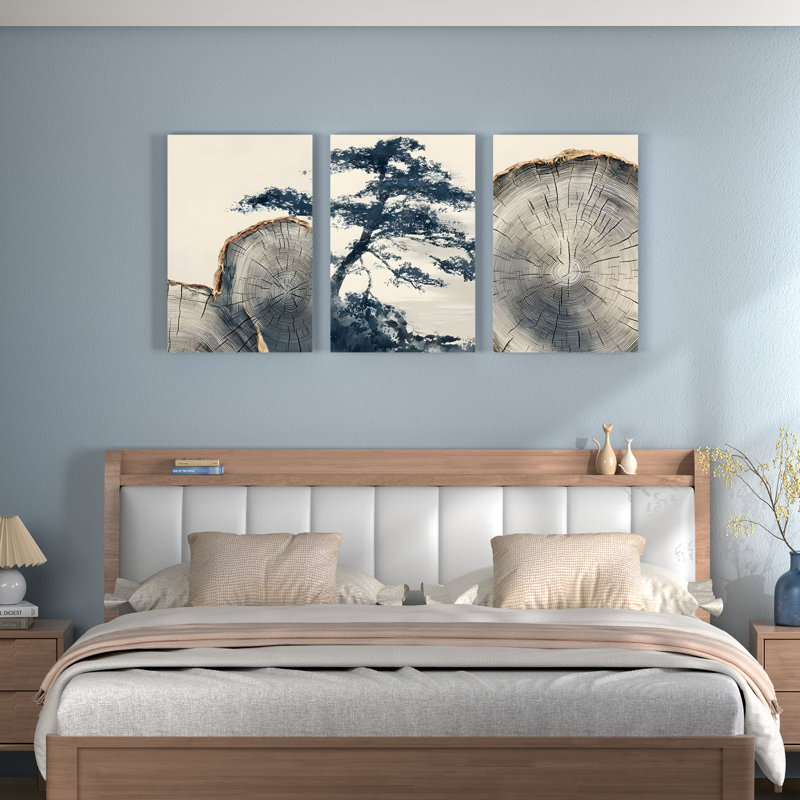 «Tree Slice and Silhouette», reproduction d'art moderne sur toile tendue sur toile (ensemble de 3), H 18 po x l 36 po