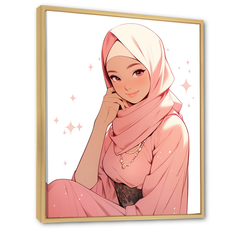 Portrait d'une belle princesse Musulmane sur toile, Cadre naturel flottant, H 20 po x l 12 po x P 1 po