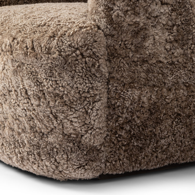 Julius Swivel Barrel Chair, Taupe Shearling Unshorn Sheepskin