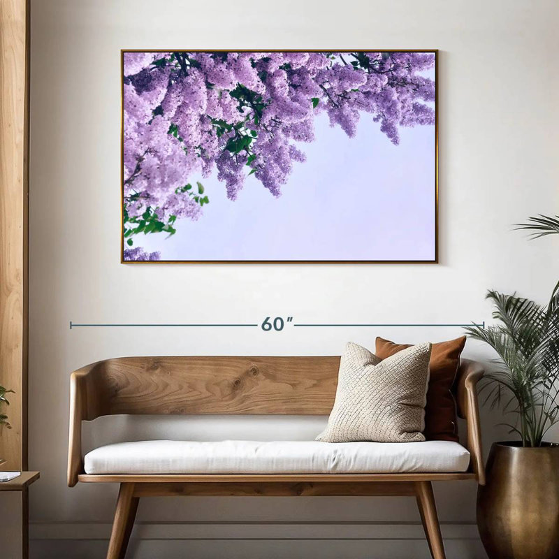 Délicats lilas mauves, 46 po x 31 po, Cadre flottant doré