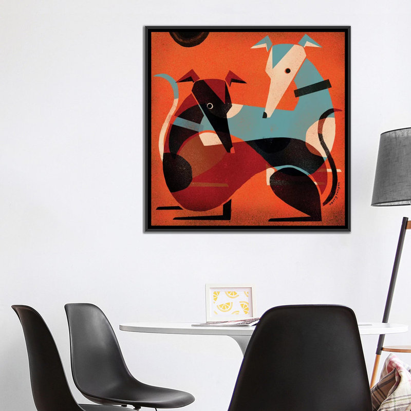 «Terry Greyhound pair» par Terry Runyan, reproduction d'art sur toile tendue, Toile avec cadre noir, Pas de tapis