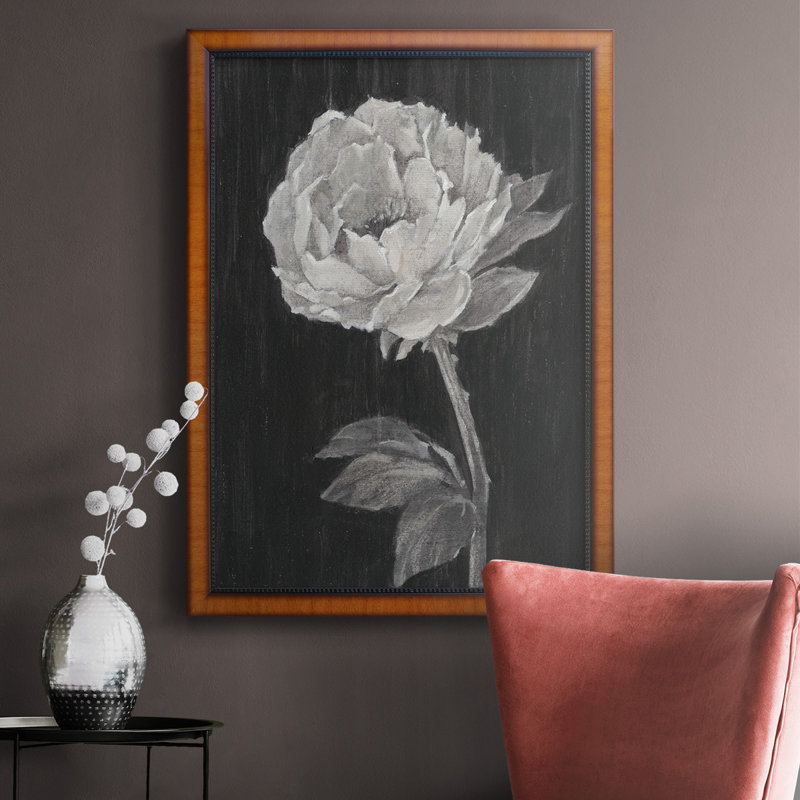 Fleurs noires et blanches II, toile encadrée de qualité supérieure - prête à être accrochée, H 20 po x l 16 po