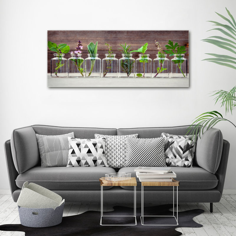 Plants In Jars - No Frame Print, Canvas, 50cm H x 125cm W x 2cm D