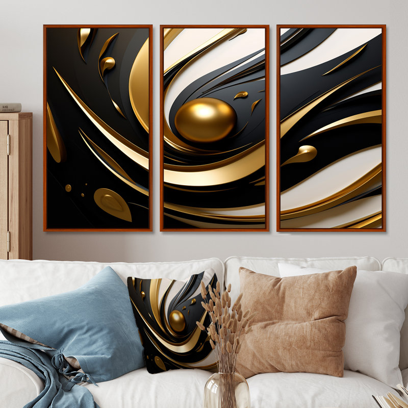 Ensemble de reproductions d'art abstrait abstrait, H 28 po x l 36 po x P 1 po, Cadre flottant brun