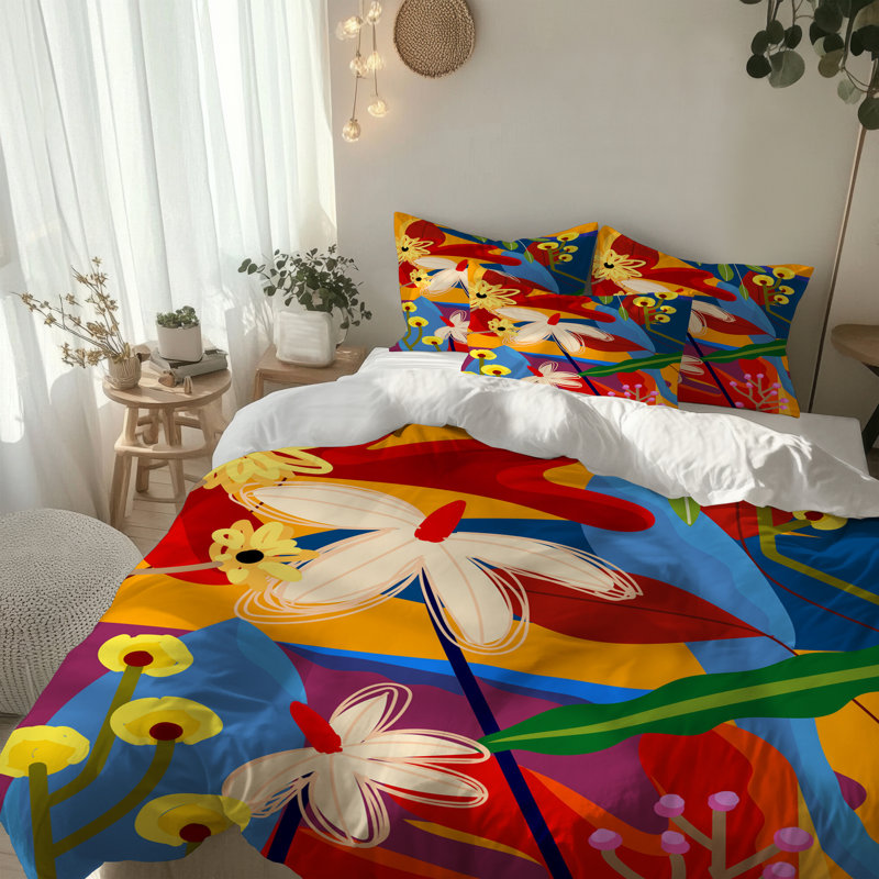Red Floral Comforter Set, King Comforter + 2 King Pillow Shams