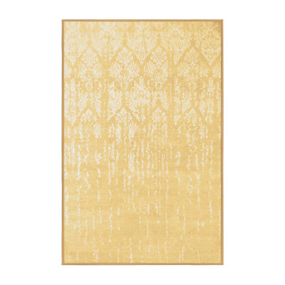 Tapis jaune / blanc en laine et polyester tissé à la machine 7 pi x 10 pi Daniellerose