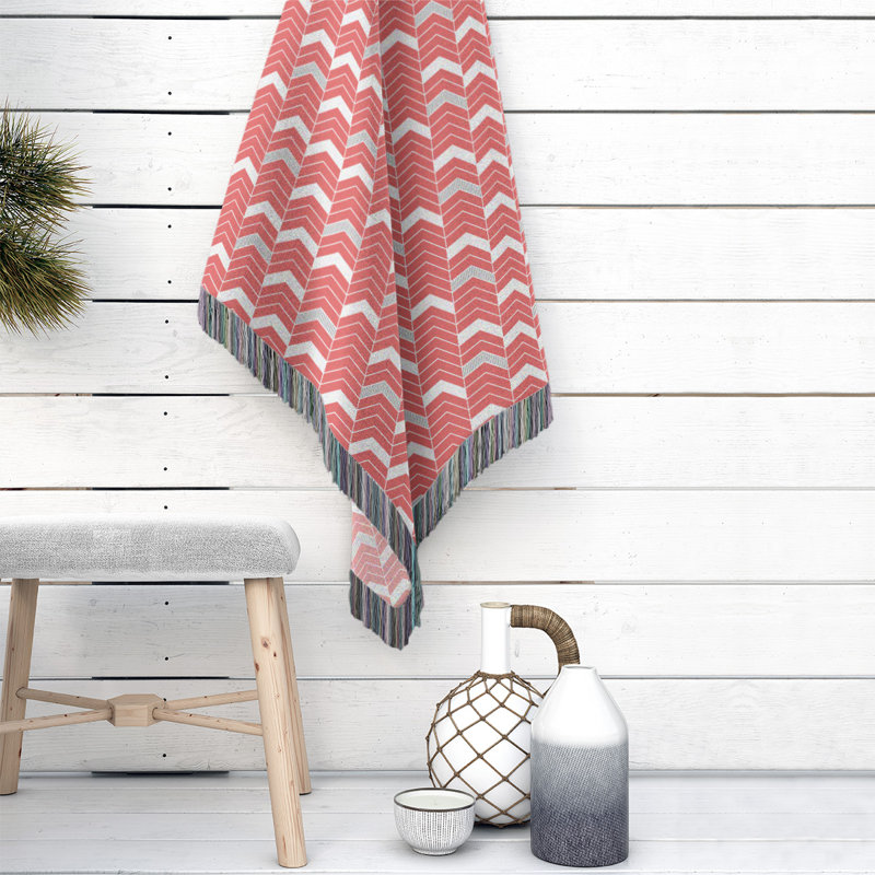 Couverture en coton tissé Rhonda, l 50 po x L 60 po, Rouge / Mauve