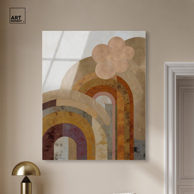 Soleil festonné I, impression murale Boho Gold par Art Remedy, prête à être accrochée, 36 x 45