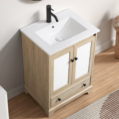 Meuble-lavabo moderne avec lavabo en céramique à 1 tiroir et charnières réglables à fermeture en douceur avec cuve en céramique 1280c