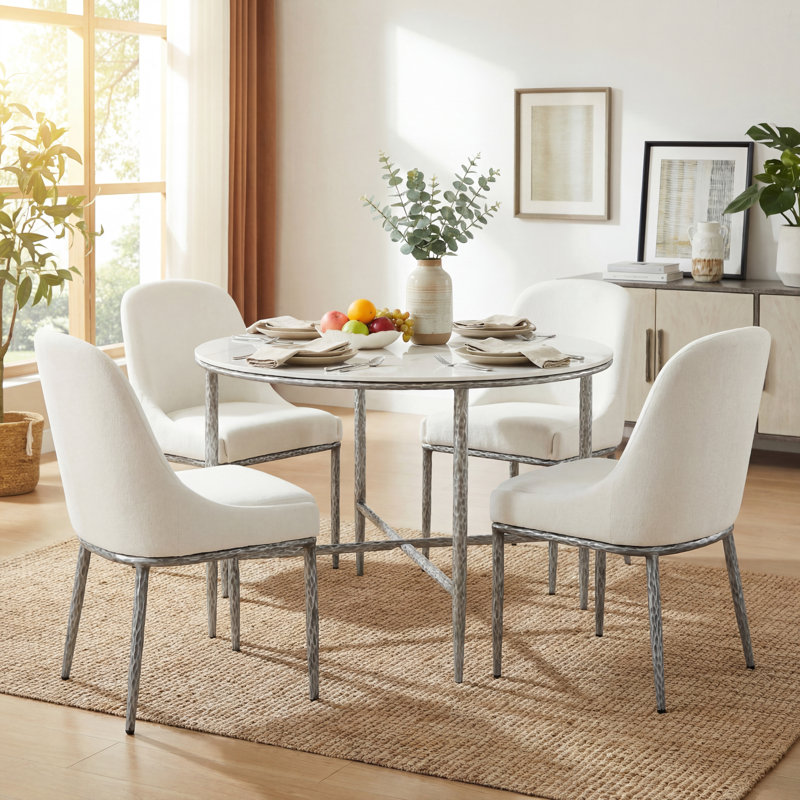 Ensemble de table de salle à manger 5 pièces Fernand, Étain forgé, Beige / étain forgé