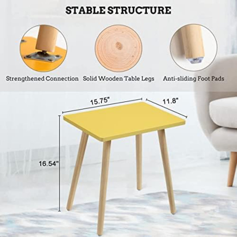 Table d'appoint, petite table de chevet, idéale pour le salon, la chambre à coucher, le balcon ou le bureau. Décor moderne pour la maison, montage facile. (Jaune, 40 cm P x 30 cm L x 42 cm H)