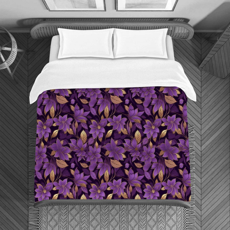 Polyester Machine Printed Duvet Cover, Twin  Duvet Cover, Dark Purple Floral