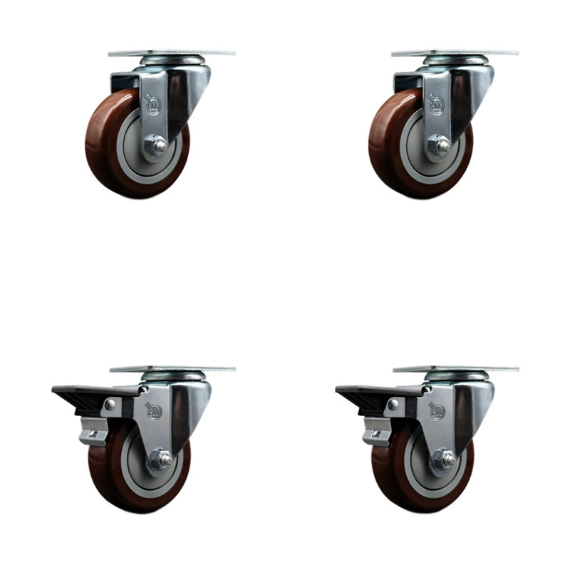 Ensemble de roulettes 4 pièces avec roulettes et 4 freins Posi, Marron
