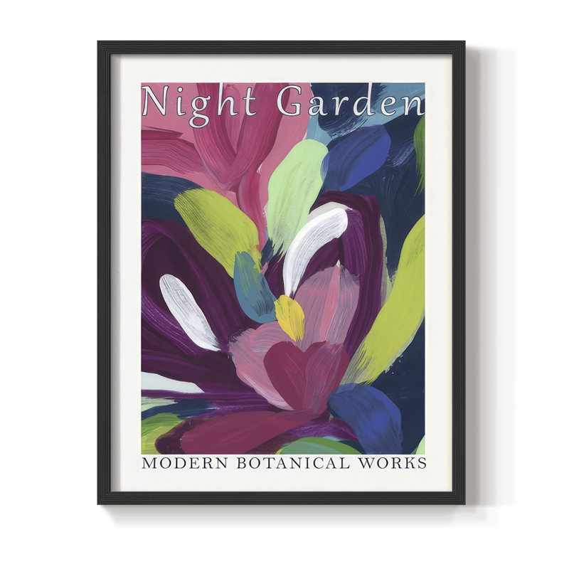 «Night Garden Exposition Posters I», reproduction encadrée - bois massif, H 11 po x l 9 po, Noir, noir, noir, noir