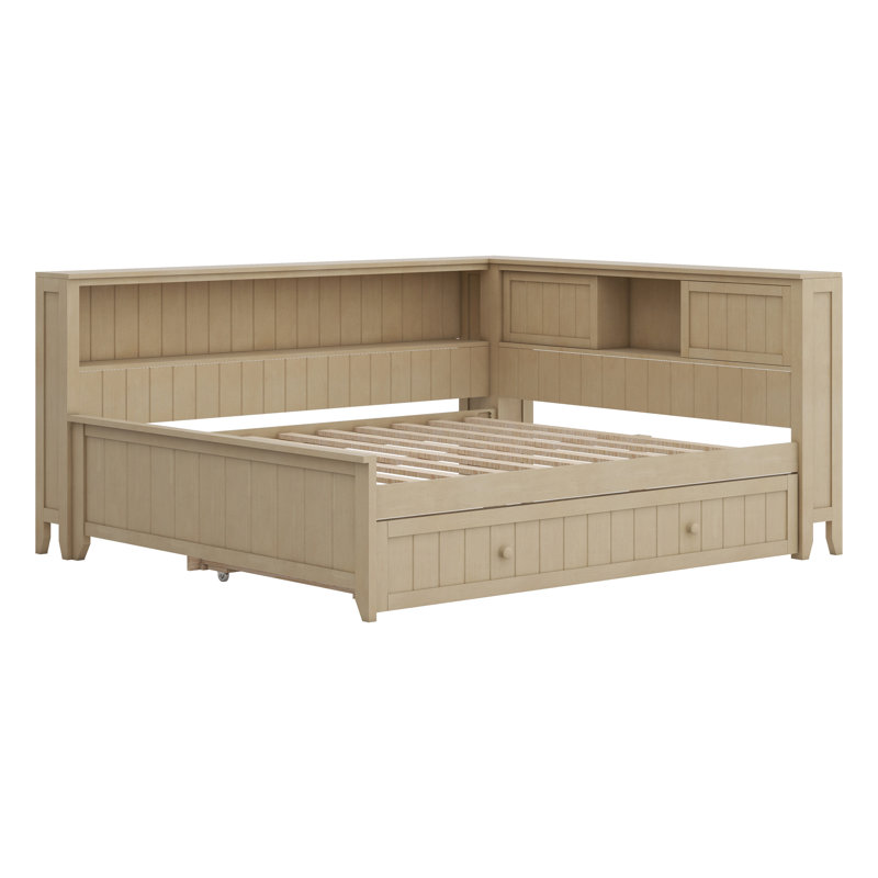 Wood Daybed With Storage Shelves And Trundle