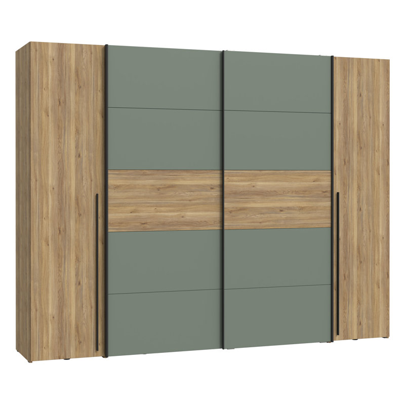 Debarr 4 Door Manufactured Wood Wardrobe, Mauvella Oak/Green, 210.5cm H x 270.3cm W x 61.2cm D