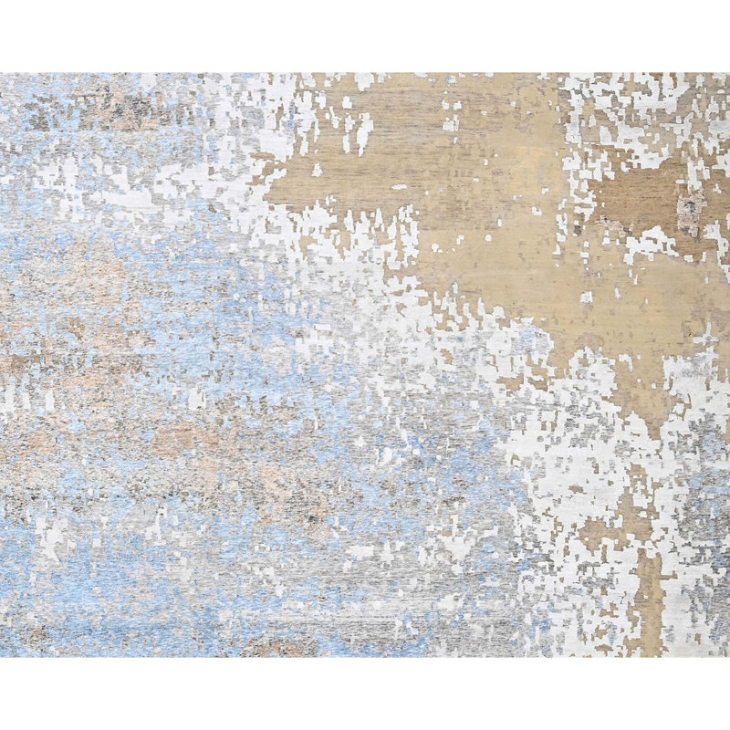 Hand Knotted Abstract Area Rug in Beige/Silver