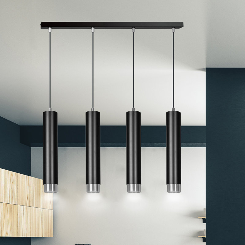 Danbury 4 - Light Cylinder Pendant, Black, Chrome