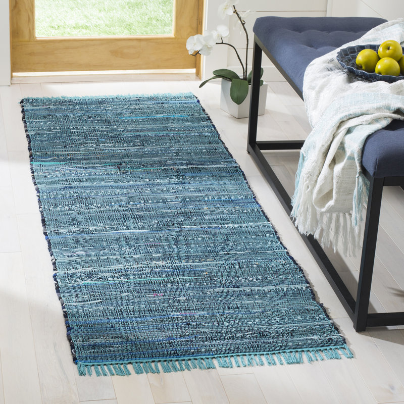 Bussard Rag Rug Hand Woven Cotton Striped Rug, Runner 2'3" x 7'