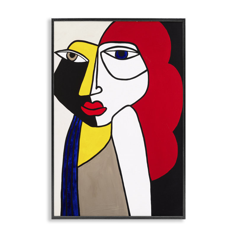  Portrait cubiste de femme, estampe numérique par Ruth Fromstein, H 18 po x l 12 po, Giclée encadrée noir minuit