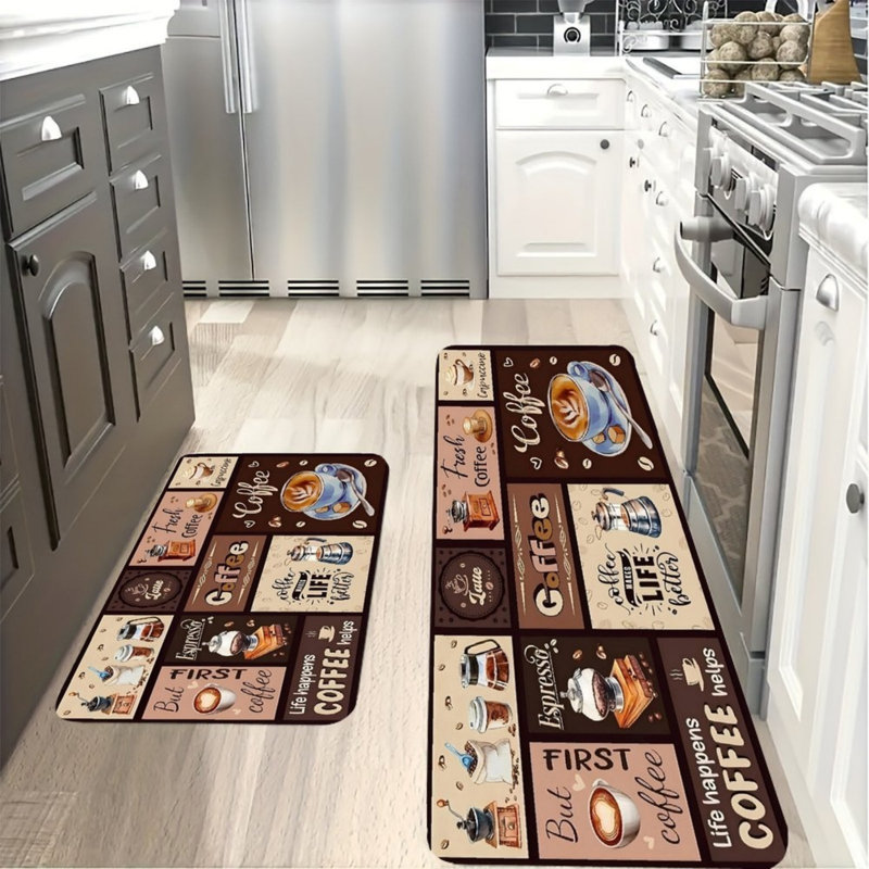 Multicolore brun, ensemble de 2 tapis de cuisine café et café