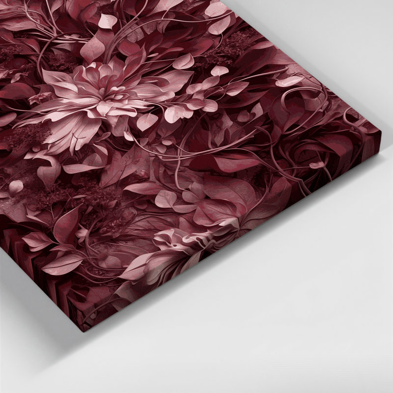 "Abstract Florals 5", art mural sur toile rouge, H 10 po x l 8 po