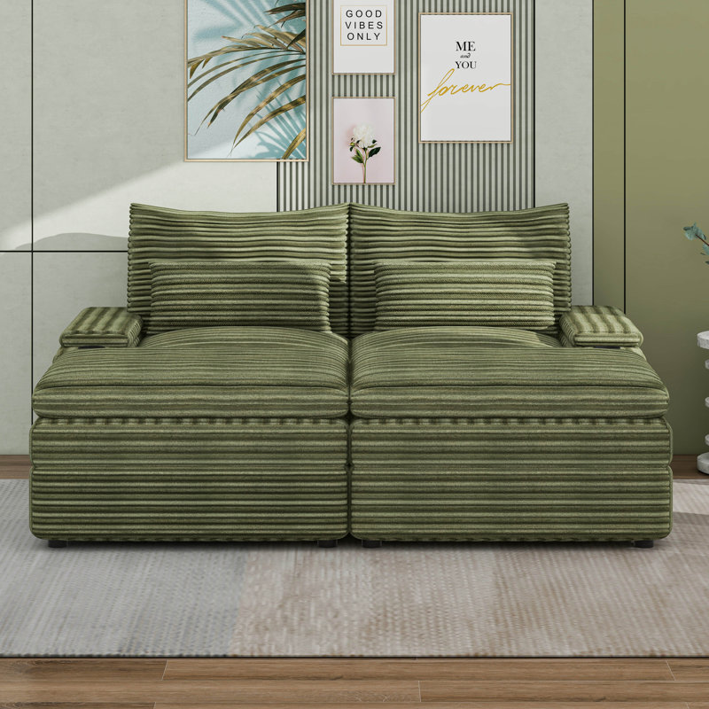 Canapé modulaire à assise profonde avec rangement pour accoudoirs et porte-gobelet, Vert
