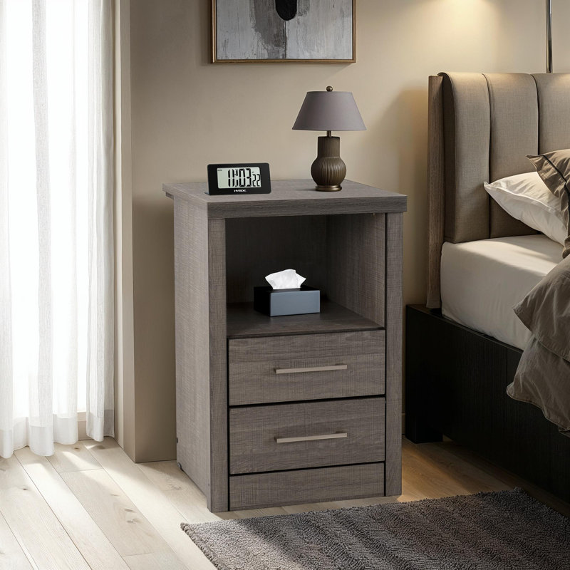 Arka 2 Drawer Bedside Table, Black Wood Grain