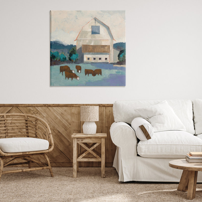 «Barnyard Grazing Bovins», art mural sur toile par Sue Jachimiec, H 36 po x l 36 po