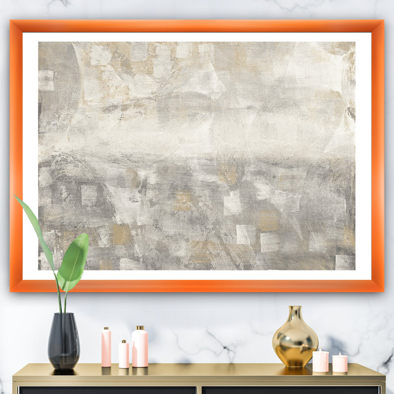 «Gray Abstract Watercolor», reproduction sur toile encadrée, H 36 po x l 46 po x P 1,5 po, Cadre orangé