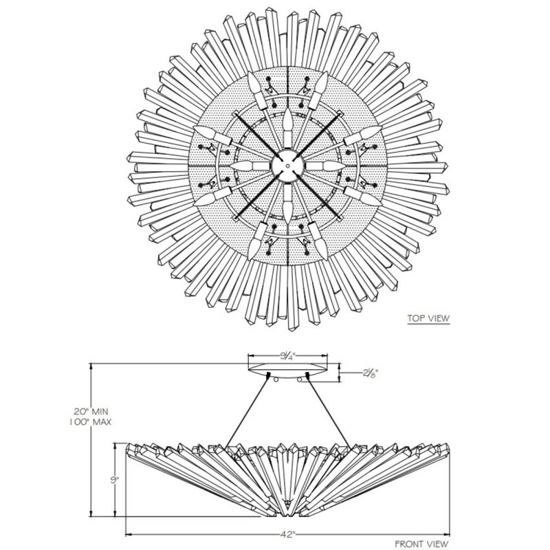 Lustre suspendu cylindrique Marchelle Diamantina, Laiton brossé, Cristal de roche foncé, 16" Diameter x 7" Height