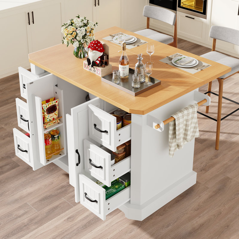 Wood Kitchen Island, White